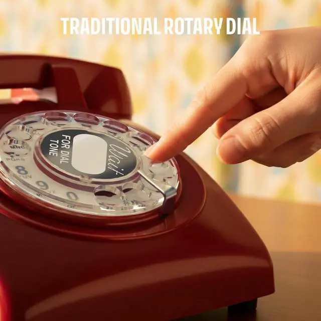 Alt view image 4 of 7 - 60s Cable - Retro Rotary Landline Phone - Vintage 1960s Antique Style Desk Telephone with Real Metal Bell - Red