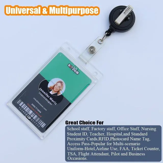 Alt view image 6 of 7 - Bulk 50 Pack Vertical Hard Plastic Badge Holder, Frosted Clear | Heavy Duty ABS, Easy Thumb Access, RFID Compatible ID Card Protector for Lanyard, Reel, Employees, Medical, School