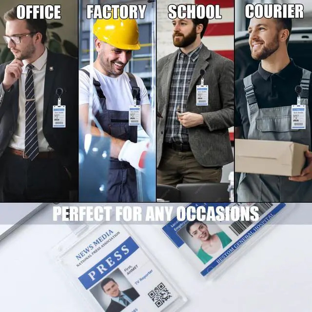 Alt view image 7 of 7 - Bulk 50 Pack Vertical Hard Plastic Badge Holder, Frosted Clear | Heavy Duty ABS, Easy Thumb Access, RFID Compatible ID Card Protector for Lanyard, Reel, Employees, Medical, School