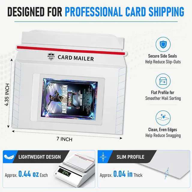 Alt view image 2 of 7 - 500 Pack Trading Card Mailer Envelopes, 7" x 4.35" White Card Shipping Envelopes, Self-Seal Shell Mailers with Easy-Open Tear Strip for Toploaders, Semi-Rigid Holders, Sports Cards & TCG