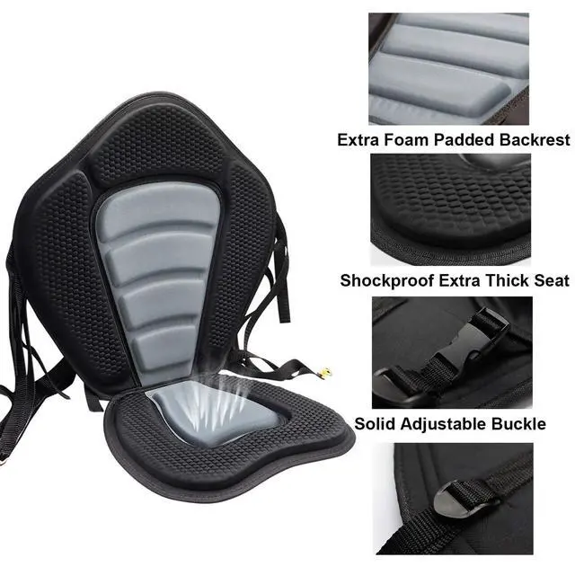 Alt view image 3 of 7 - 2 Pack of Kayak Seat Deluxe Padded Canoe Backrest Seat Sit On Top Cushioned Back Support SUP Paddle Board Seats with Detachable Storage Bag 4 Adjustable Straps for Kayaking Canoeing Rafting Fishing