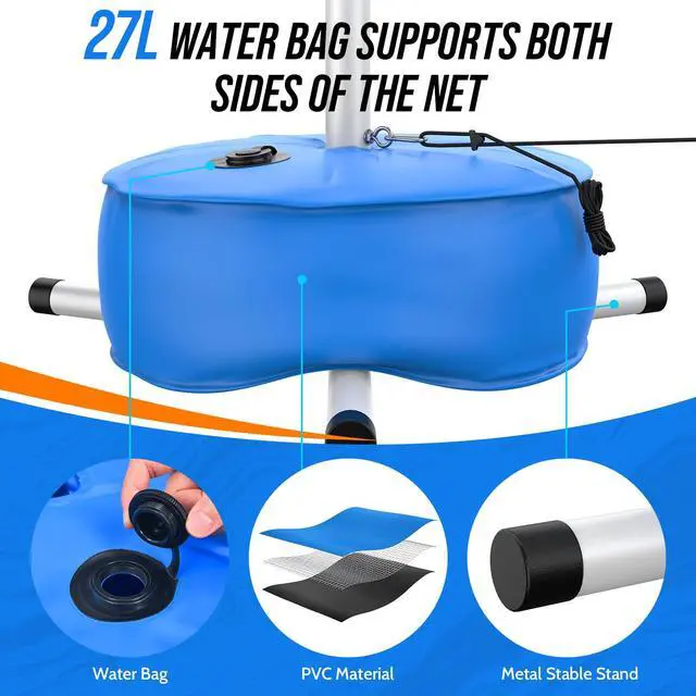 Alt view image 6 of 7 - Pool Volleyball Net for Inground Pools, Adjustable 15-32ft Length Volleyball Set for Poolside with Weighted Base and Ball, Professional Heavy Duty System for Swimming Pool Games