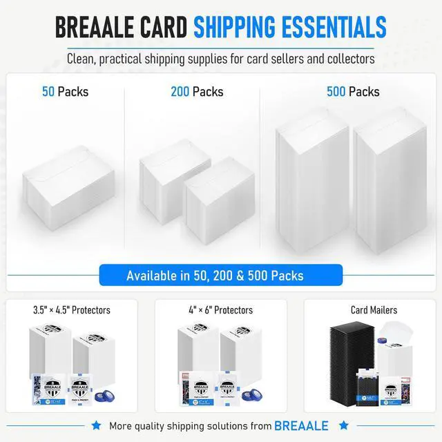 Alt view image 7 of 7 - 500 Pack Trading Card Mailer Envelopes, 7" x 4.35" White Card Shipping Envelopes, Self-Seal Shell Mailers with Easy-Open Tear Strip for Toploaders, Semi-Rigid Holders, Sports Cards & TCG