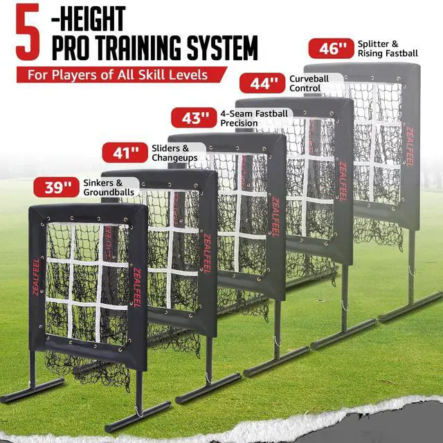 Alt view image 3 of 7 - Baseball Pitching Net, 9 Hole Pitching Target Net with Strike Zone, 5 Height Adjustable Throwing Trainer, Heavy Duty Baseball Softball Net with Carry Bag for Solo Practice