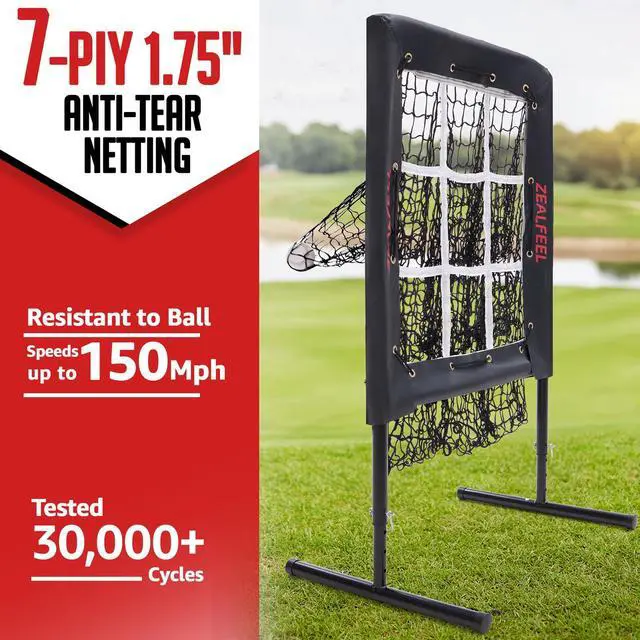 Alt view image 4 of 7 - Baseball Pitching Net, 9 Hole Pitching Target Net with Strike Zone, 5 Height Adjustable Throwing Trainer, Heavy Duty Baseball Softball Net with Carry Bag for Solo Practice