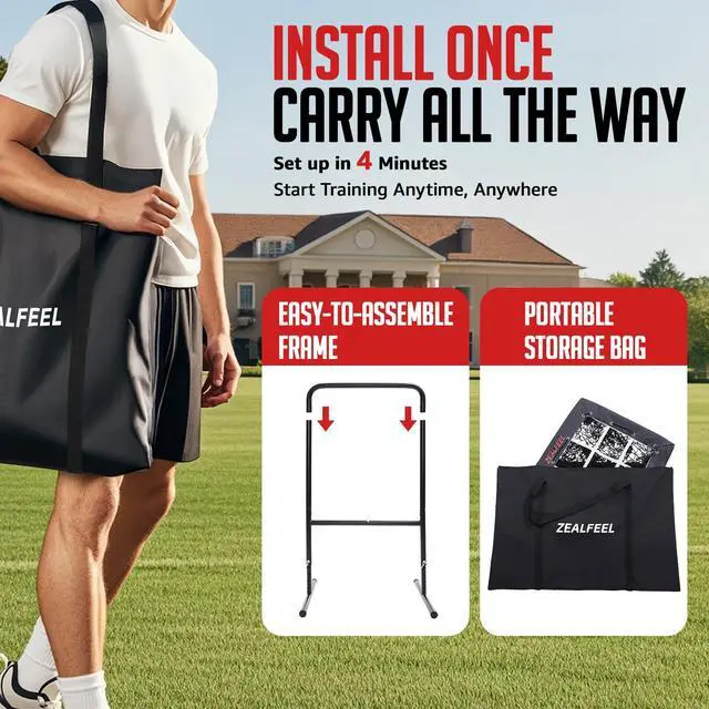 Alt view image 6 of 7 - Baseball Pitching Net, 9 Hole Pitching Target Net with Strike Zone, 5 Height Adjustable Throwing Trainer, Heavy Duty Baseball Softball Net with Carry Bag for Solo Practice