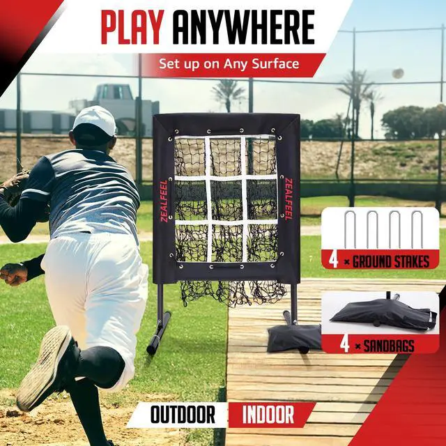 Alt view image 7 of 7 - Baseball Pitching Net, 9 Hole Pitching Target Net with Strike Zone, 5 Height Adjustable Throwing Trainer, Heavy Duty Baseball Softball Net with Carry Bag for Solo Practice