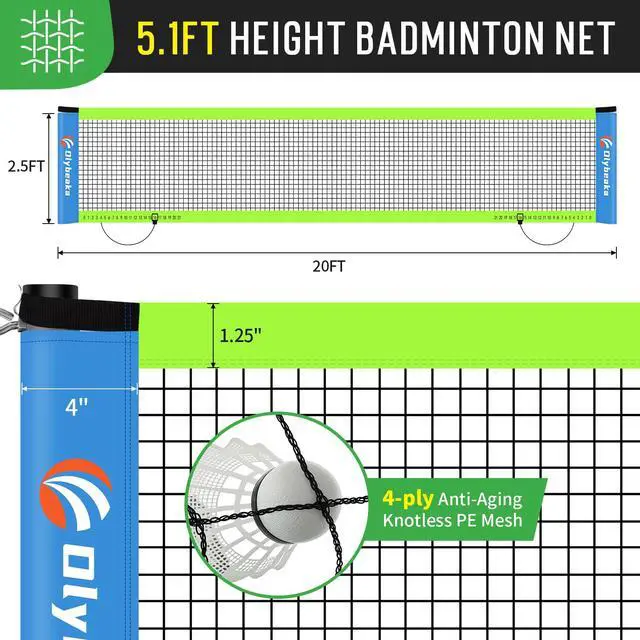 Alt view image 5 of 7 - Outdoor Baminton Net Set for Backyard, Beach, Family Games with 20 * 3ft Anti-sag Net, 4 Aluminum Badminton Rackets, 3 Shuttlecocks, Carring Bag - Easy Set Up & Portable