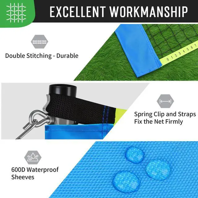 Alt view image 6 of 7 - Outdoor Baminton Net Set for Backyard, Beach, Family Games with 20 * 3ft Anti-sag Net, 4 Aluminum Badminton Rackets, 3 Shuttlecocks, Carring Bag - Easy Set Up & Portable
