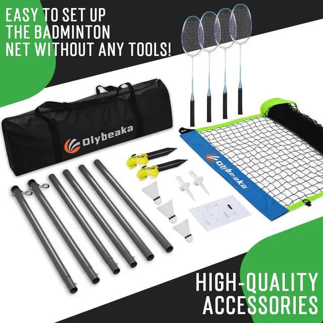 Alt view image 7 of 7 - Outdoor Baminton Net Set for Backyard, Beach, Family Games with 20 * 3ft Anti-sag Net, 4 Aluminum Badminton Rackets, 3 Shuttlecocks, Carring Bag - Easy Set Up & Portable