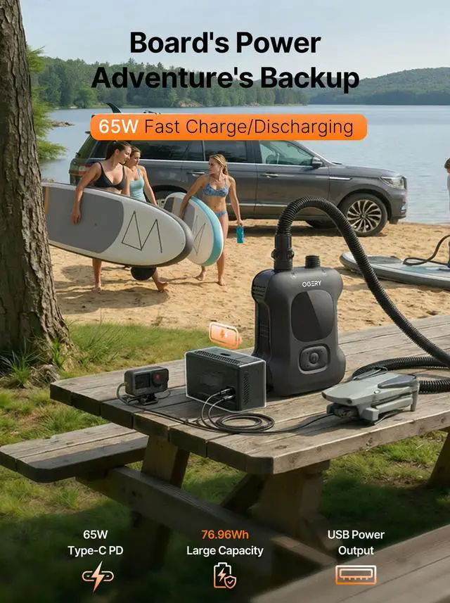 Alt view image 3 of 7 - Paddle Board Electric Pump, Inflates 4.5 SUPs Long-Lasting Battery, 20PSI SUP Pump Auto-Off Dual Stage Fast Inflation & Deflation, Cordless Rechargeable Air Pump for SUP Kayak Boat Tent