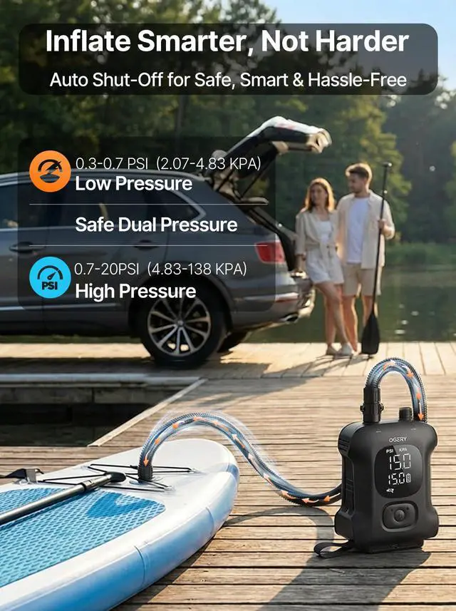 Alt view image 5 of 7 - Paddle Board Electric Pump, Inflates 4.5 SUPs Long-Lasting Battery, 20PSI SUP Pump Auto-Off Dual Stage Fast Inflation & Deflation, Cordless Rechargeable Air Pump for SUP Kayak Boat Tent