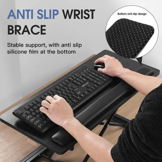 Alt view image 4 of 6 - Standing Keyboard Tray Keyboard stand, Adjustable Height Keyboard and Mouse Riser for Desktop,For Ergonomic Sit Stand Workstations With Wrist RestLaptop Desk 26.7 x 11.7 Inch(Black)