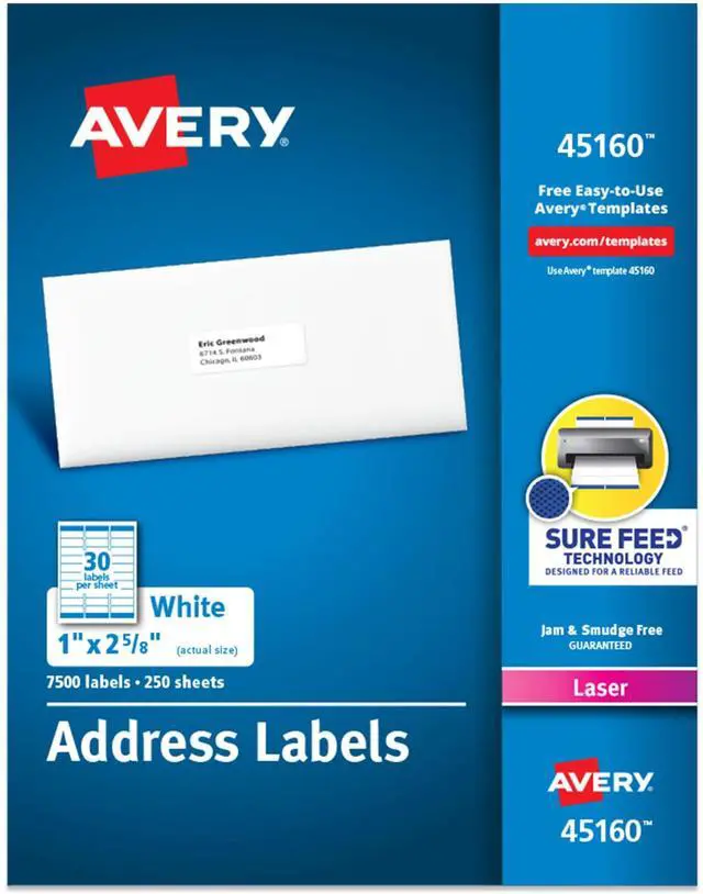 Main image of Easy Peel Printable Address Labels, Sure Feed Technology, 1" x 2-5/8" Customizable Stickers, White, 7,500 Blank Mailing Labels, Great for Mailing, Shipping, and More (45160)