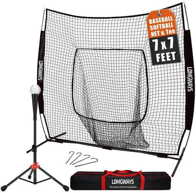 Main image of 7x7ft/8x8ft Baseball Softball Net with Steel Frame for Batting, Hitting, Pitching, Portable Baseball Batting Net with Carry Bag, Great for All Levels