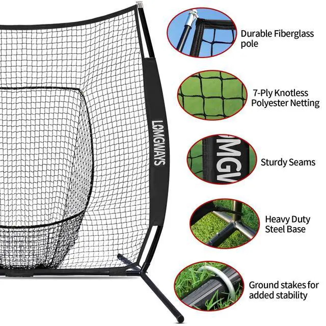 Alt view image 5 of 7 - 7x7ft/8x8ft Baseball Softball Net with Steel Frame for Batting, Hitting, Pitching, Portable Baseball Batting Net with Carry Bag, Great for All Levels