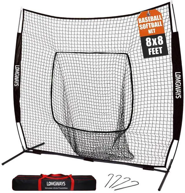 Main image of 7x7ft/8x8ft Baseball Softball Net with Steel Frame for Batting, Hitting, Pitching, Portable Baseball Batting Net with Carry Bag, Great for All Levels