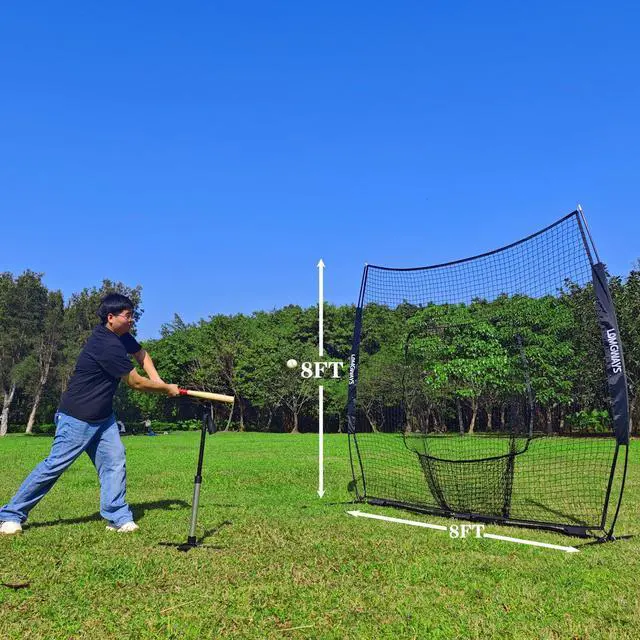 Alt view image 2 of 7 - 7x7ft/8x8ft Baseball Softball Net with Steel Frame for Batting, Hitting, Pitching, Portable Baseball Batting Net with Carry Bag, Great for All Levels