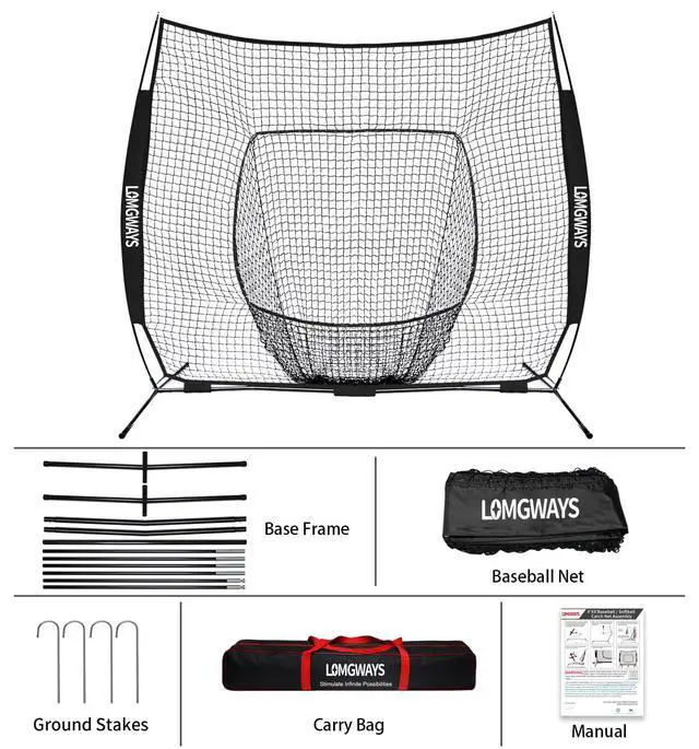 Alt view image 3 of 7 - 7x7ft/8x8ft Baseball Softball Net with Steel Frame for Batting, Hitting, Pitching, Portable Baseball Batting Net with Carry Bag, Great for All Levels