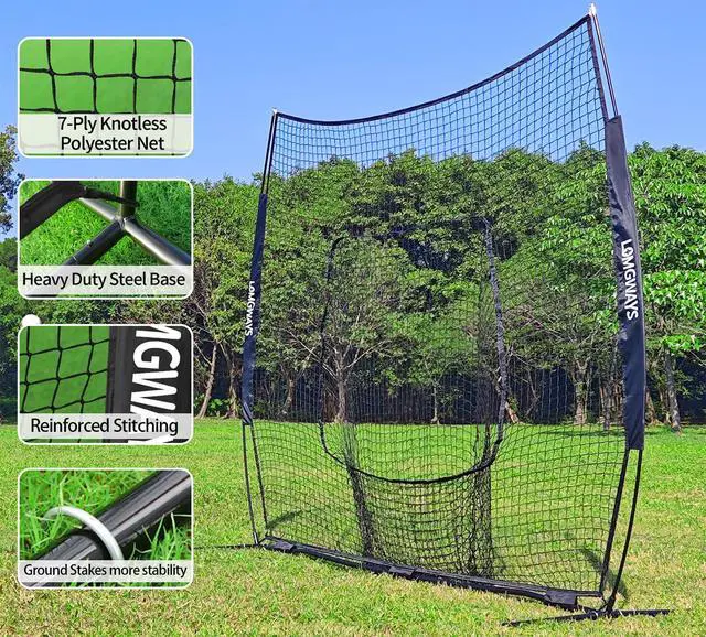 Alt view image 4 of 7 - 7x7ft/8x8ft Baseball Softball Net with Steel Frame for Batting, Hitting, Pitching, Portable Baseball Batting Net with Carry Bag, Great for All Levels