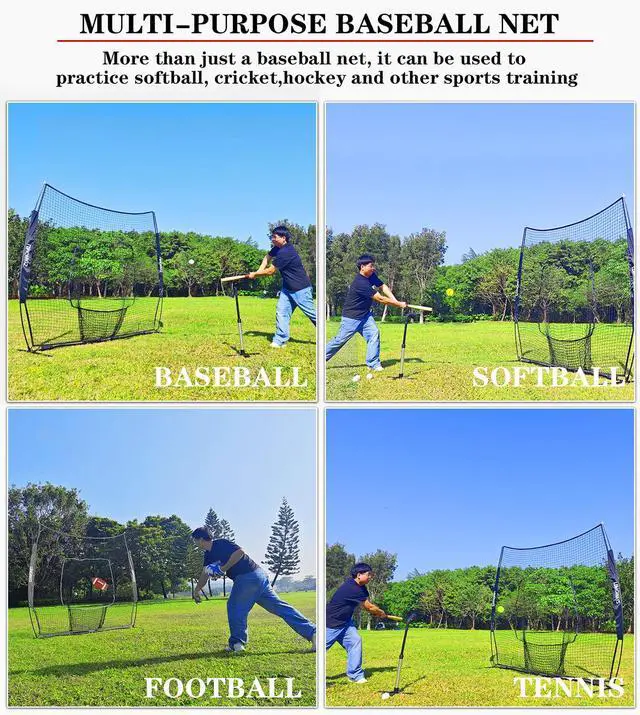 Alt view image 5 of 7 - 7x7ft/8x8ft Baseball Softball Net with Steel Frame for Batting, Hitting, Pitching, Portable Baseball Batting Net with Carry Bag, Great for All Levels