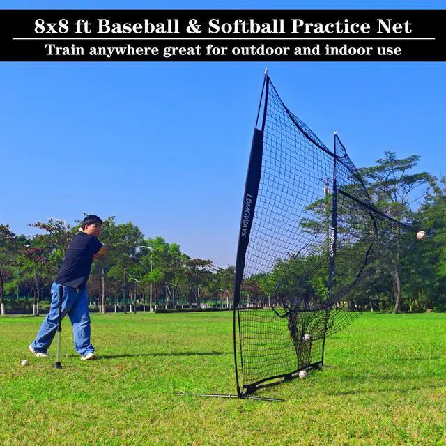Alt view image 7 of 7 - 7x7ft/8x8ft Baseball Softball Net with Steel Frame for Batting, Hitting, Pitching, Portable Baseball Batting Net with Carry Bag, Great for All Levels