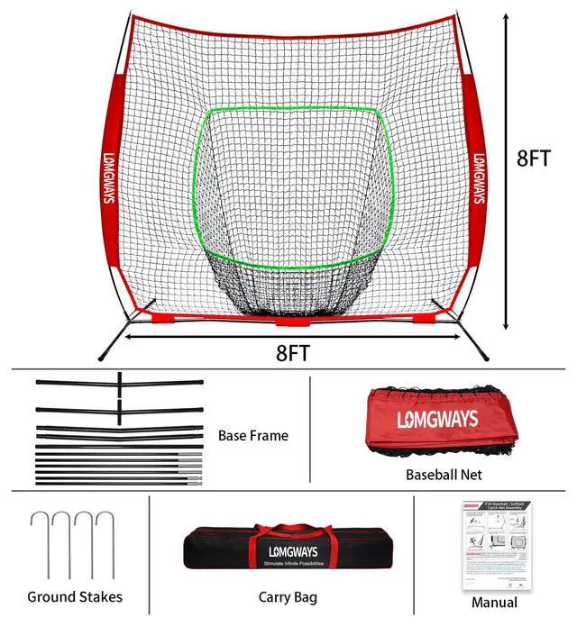 Alt view image 3 of 7 - 7x7ft/8x8ft Baseball Softball Net with Steel Frame for Batting, Hitting, Pitching, Portable Baseball Batting Net with Carry Bag, Great for All Levels