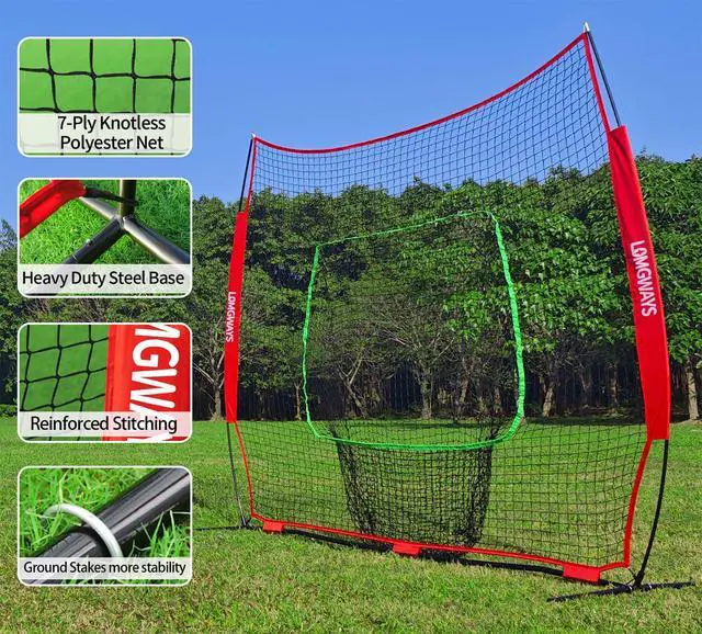 Alt view image 4 of 7 - 7x7ft/8x8ft Baseball Softball Net with Steel Frame for Batting, Hitting, Pitching, Portable Baseball Batting Net with Carry Bag, Great for All Levels