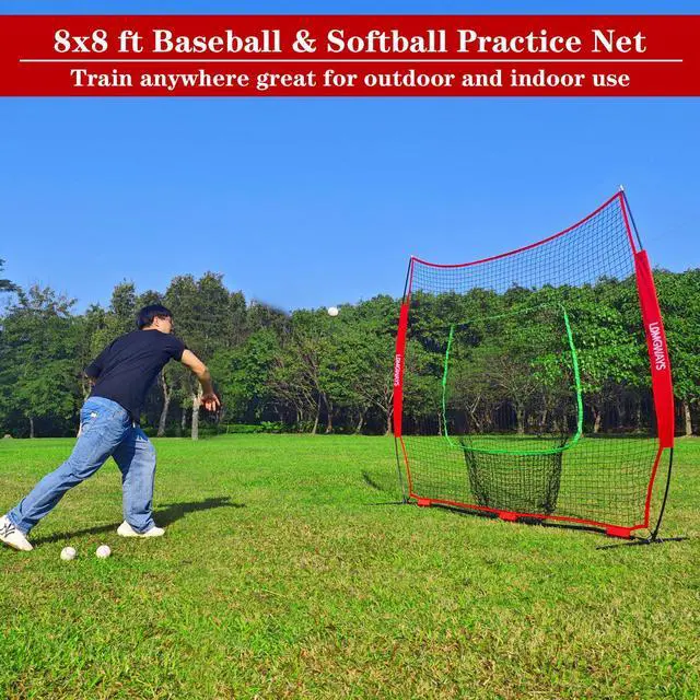 Alt view image 5 of 7 - 7x7ft/8x8ft Baseball Softball Net with Steel Frame for Batting, Hitting, Pitching, Portable Baseball Batting Net with Carry Bag, Great for All Levels