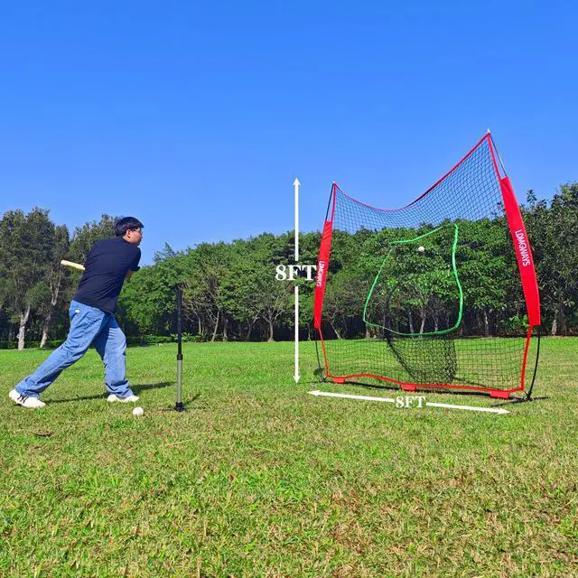 Alt view image 2 of 7 - 7x7ft/8x8ft Baseball Softball Net with Steel Frame for Batting, Hitting, Pitching, Portable Baseball Batting Net with Carry Bag, Great for All Levels