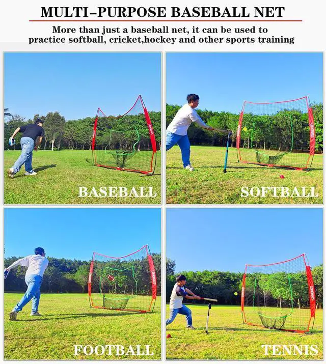 Alt view image 6 of 7 - 7x7ft/8x8ft Baseball Softball Net with Steel Frame for Batting, Hitting, Pitching, Portable Baseball Batting Net with Carry Bag, Great for All Levels