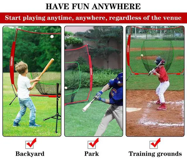 Alt view image 7 of 7 - 7x7ft/8x8ft Baseball Softball Net with Steel Frame for Batting, Hitting, Pitching, Portable Baseball Batting Net with Carry Bag, Great for All Levels