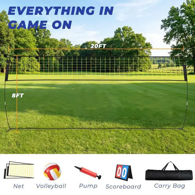 Alt view image 3 of 6 - Volleyball Net Set 12FT / 20FT, Portable Volleyball Net with Adjustable Height, Backyard Practice and Group Play