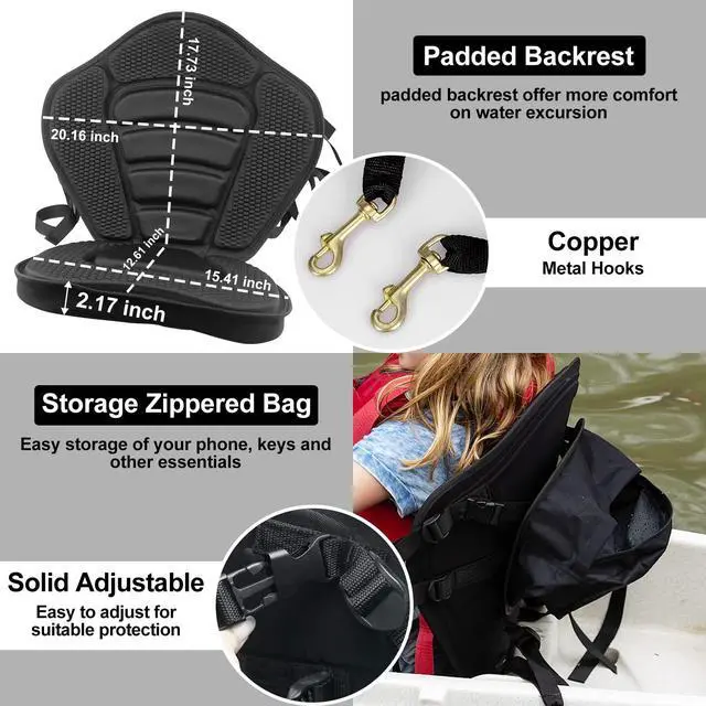 Alt view image 3 of 7 - Kayak Seats - 1/2 Pck, Thicken Padded Seat Cushion with Back Support, Canoe & Ocean Sup Compatible
