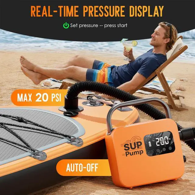 Alt view image 4 of 7 - Paddle Board Electric Pump with 18000mAh Battery 20 PSI, Auto Shut-Off, Inflate & Deflate, AC/12V & USB Emergency Power for Kayaks & Inflatable Boats