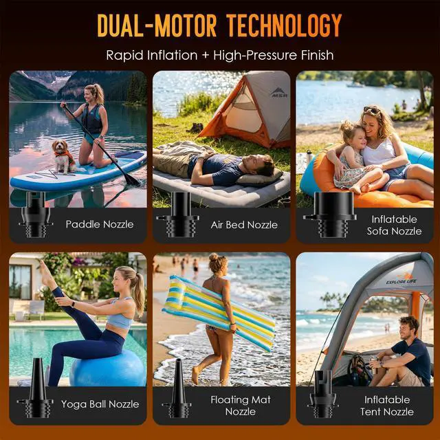 Alt view image 7 of 7 - Paddle Board Electric Pump with 18000mAh Battery 20 PSI, Auto Shut-Off, Inflate & Deflate, AC/12V & USB Emergency Power for Kayaks & Inflatable Boats
