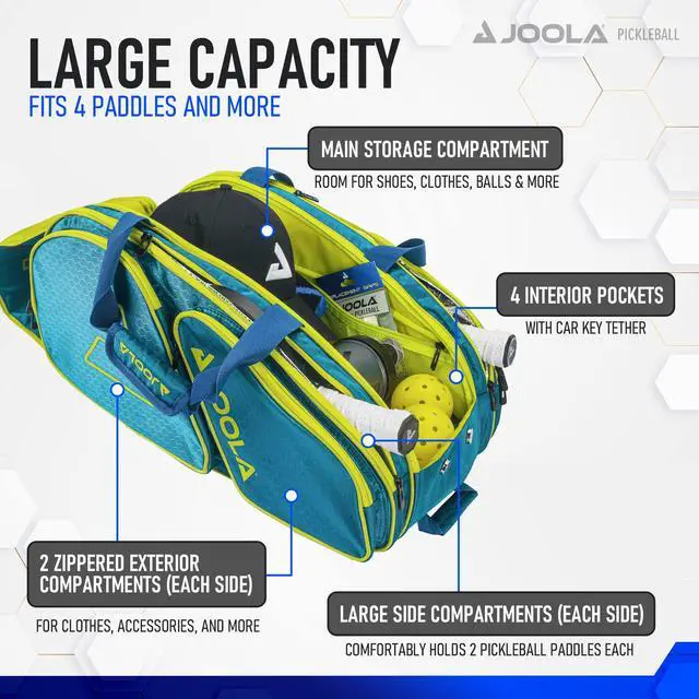 Alt view image 2 of 6 - Tour Elite Pickleball Bag Backpack & Duffle Bag for Paddles & Pickleball Accessories Thermal Insulated Pockets Hold 4+ Paddles - Includes Fence Hook