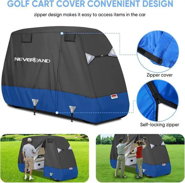 Alt view image 6 of 7 - Golf Cart Cover 4 Passenger 600D Heavy Duty Outdoor Waterproof | Side Zipper Door, Air Vents, Triangular Straps All Weather Protection for EZGO Yamaha Club Car 4 Seat (Up to 115 Inch)
