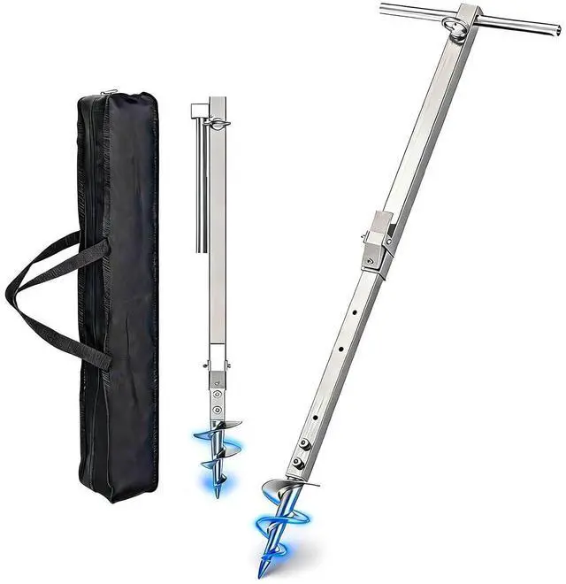 Main image of 22" 44.5" Screw-in Sand Anchor Pole, One-Piece Non-Welded Auger, 304 Stainless Steel, Self-Locking Nuts - Heavy Duty Shallow Water Anchor for Boat, Jet Ski, Kayak, Pontoon, PWC