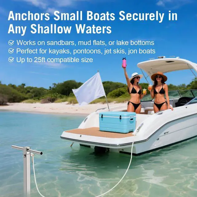 Alt view image 7 of 7 - 22" 44.5" Screw-in Sand Anchor Pole, One-Piece Non-Welded Auger, 304 Stainless Steel, Self-Locking Nuts - Heavy Duty Shallow Water Anchor for Boat, Jet Ski, Kayak, Pontoon, PWC