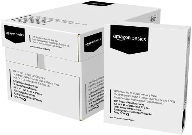 Main image of 30% Recycled Multipurpose Copy & Print Paper, 8.5 x 11 Inches, 20 lb Weight, 92 Bright, White, Certified, 5000 Sheets (10 Reams)