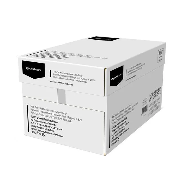 Alt view image 2 of 7 - 30% Recycled Multipurpose Copy & Print Paper, 8.5 x 11 Inches, 20 lb Weight, 92 Bright, White, Certified, 5000 Sheets (10 Reams)