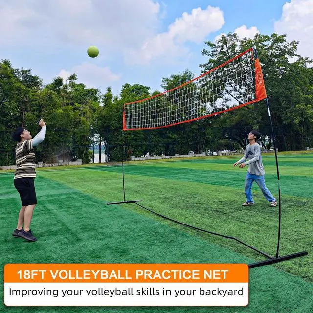 Alt view image 2 of 7 - 12FT/18FT Portable Volleyball Net with Height Adjustable Poles System | Indoor & Outdoor Freestanding Practice Net, PU Volleyball, Carry Bag for Backyard, Beach, All Ages Training, Hitting