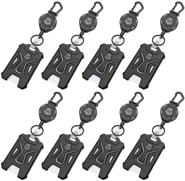 Main image of 8-Pack Retractable Badge Holder, Heavy Duty Carabiner Keychain, Tactical ID Card Holder with 31.5" Retractable Badge Reel, Black