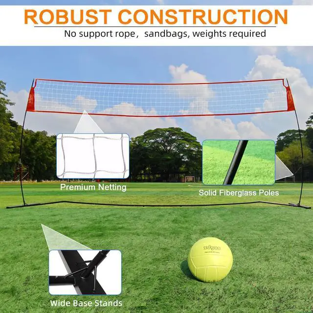 Alt view image 3 of 7 - 12FT/18FT Portable Volleyball Net with Height Adjustable Poles System | Indoor & Outdoor Freestanding Practice Net, PU Volleyball, Carry Bag for Backyard, Beach, All Ages Training, Hitting