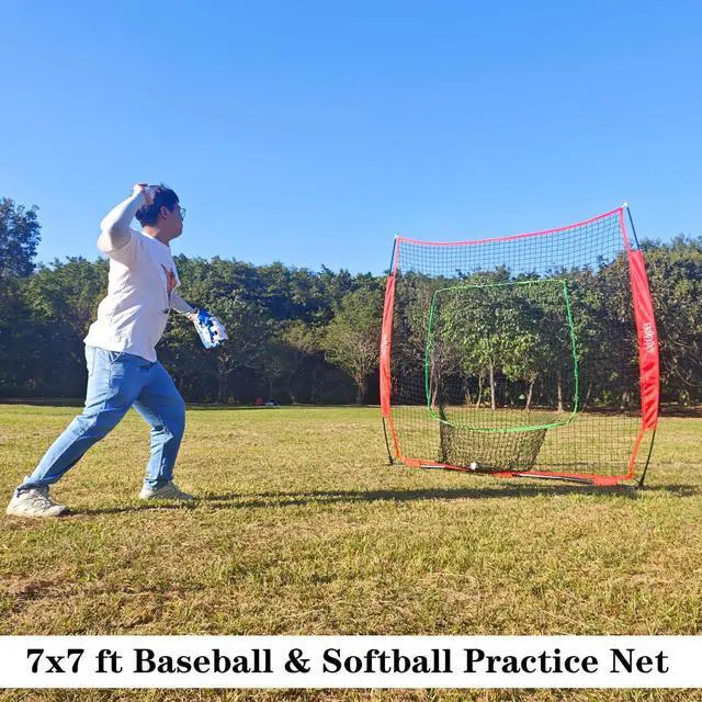 Alt view image 2 of 7 - 7x7FT Baseball Net for Any Skill Level Players to Batting&Hitting&Pitching | Complete Set-Net&Carry Bag&Ground Stake(Stable&Portable);Tear-resistant Fabric&Metal Frame;Easy Setup