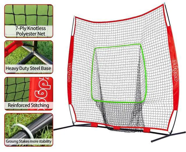 Alt view image 5 of 7 - 7x7FT Baseball Net for Any Skill Level Players to Batting&Hitting&Pitching | Complete Set-Net&Carry Bag&Ground Stake(Stable&Portable);Tear-resistant Fabric&Metal Frame;Easy Setup