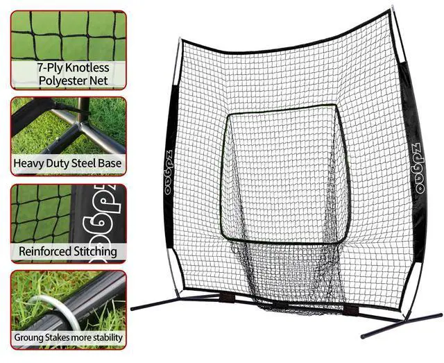 Alt view image 2 of 7 - 7x7FT Baseball Net for Any Skill Level Players to Batting&Hitting&Pitching | Complete Set-Net&Carry Bag&Ground Stake(Stable&Portable);Tear-resistant Fabric&Metal Frame;Easy Setup