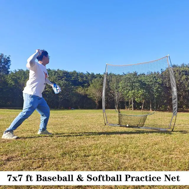 Alt view image 6 of 7 - 7x7FT Baseball Net for Any Skill Level Players to Batting&Hitting&Pitching | Complete Set-Net&Carry Bag&Ground Stake(Stable&Portable);Tear-resistant Fabric&Metal Frame;Easy Setup