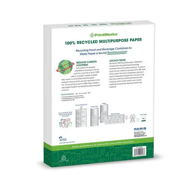 Alt view image 2 of 7 - 100% Recycled Printer Paper 8.5" x 11" White - 20 lb Copy & Multipurpose Computer Paper - 8 Packs, 3200 Sheets - Made in the USA - 92 Bright - Printer & Copier Compatible (00018-8)